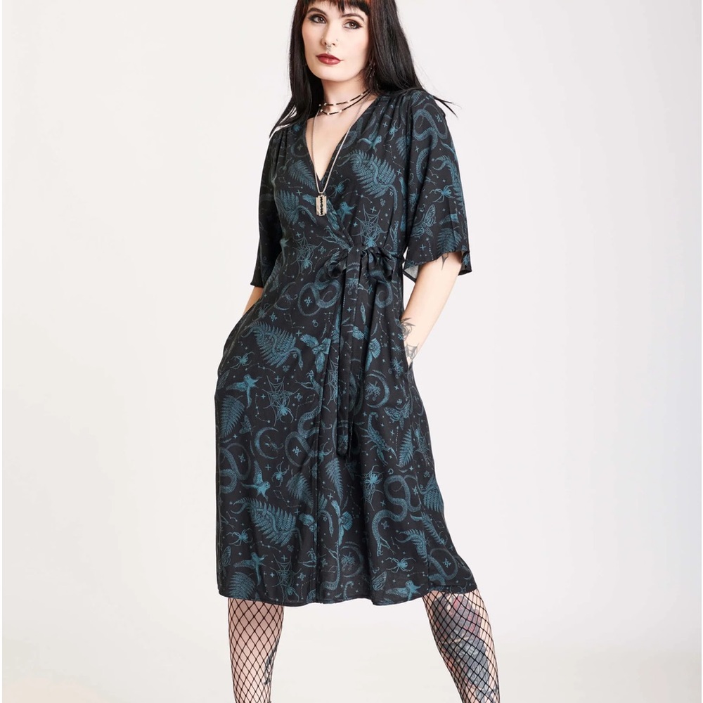 Midnight Hour Goth Green Witch Wrap Dress Size XL NWT